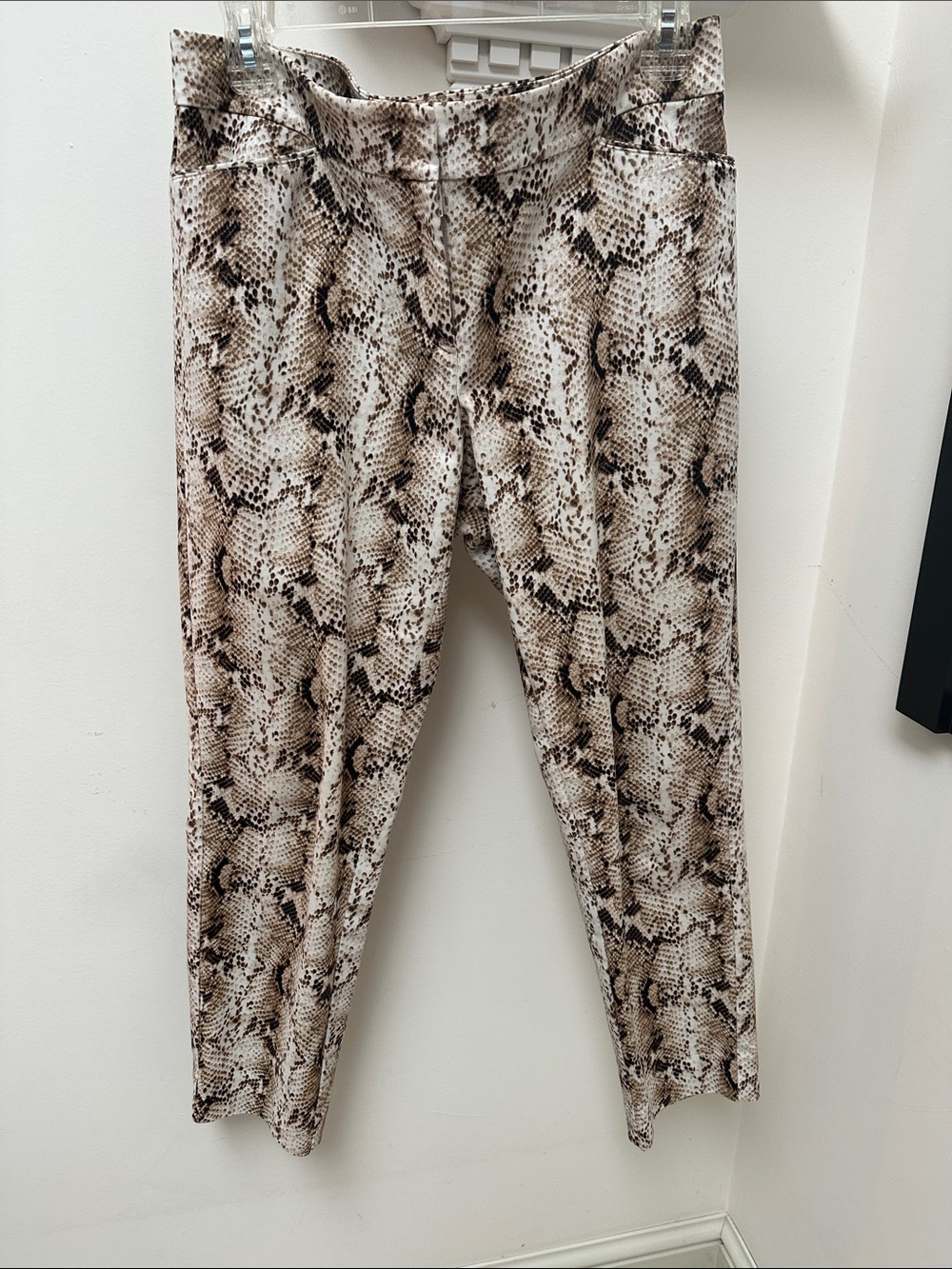 White House Black Market Snake-Print Slim Ankle Pants — Beige Brown